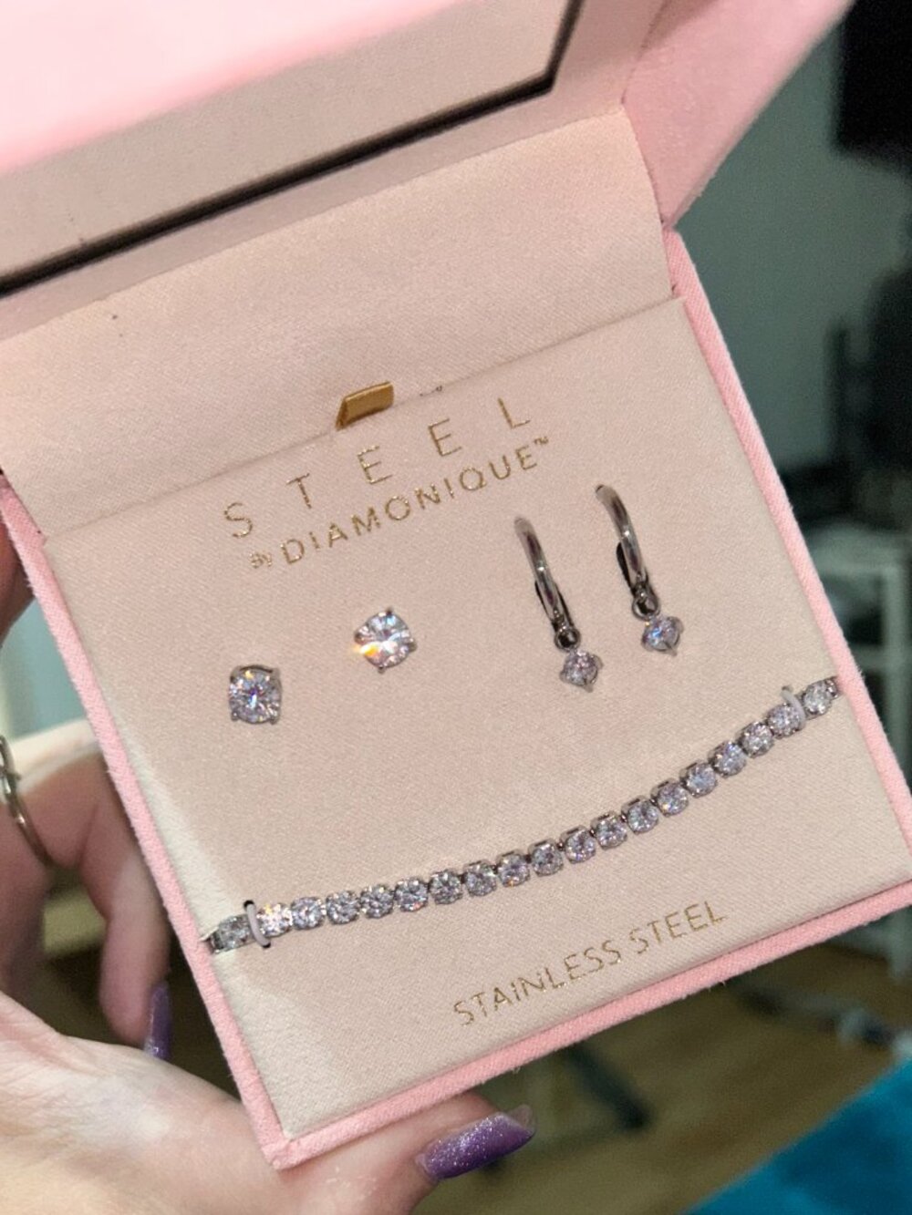 Steel by Diamonique Stainless Steel CZ Tennis Bracelet Earrings Gift Set